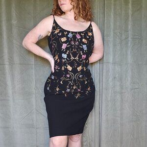y2k Fairy Operacore Indie Western Coastal Black Floral Embroidered Mini Dress